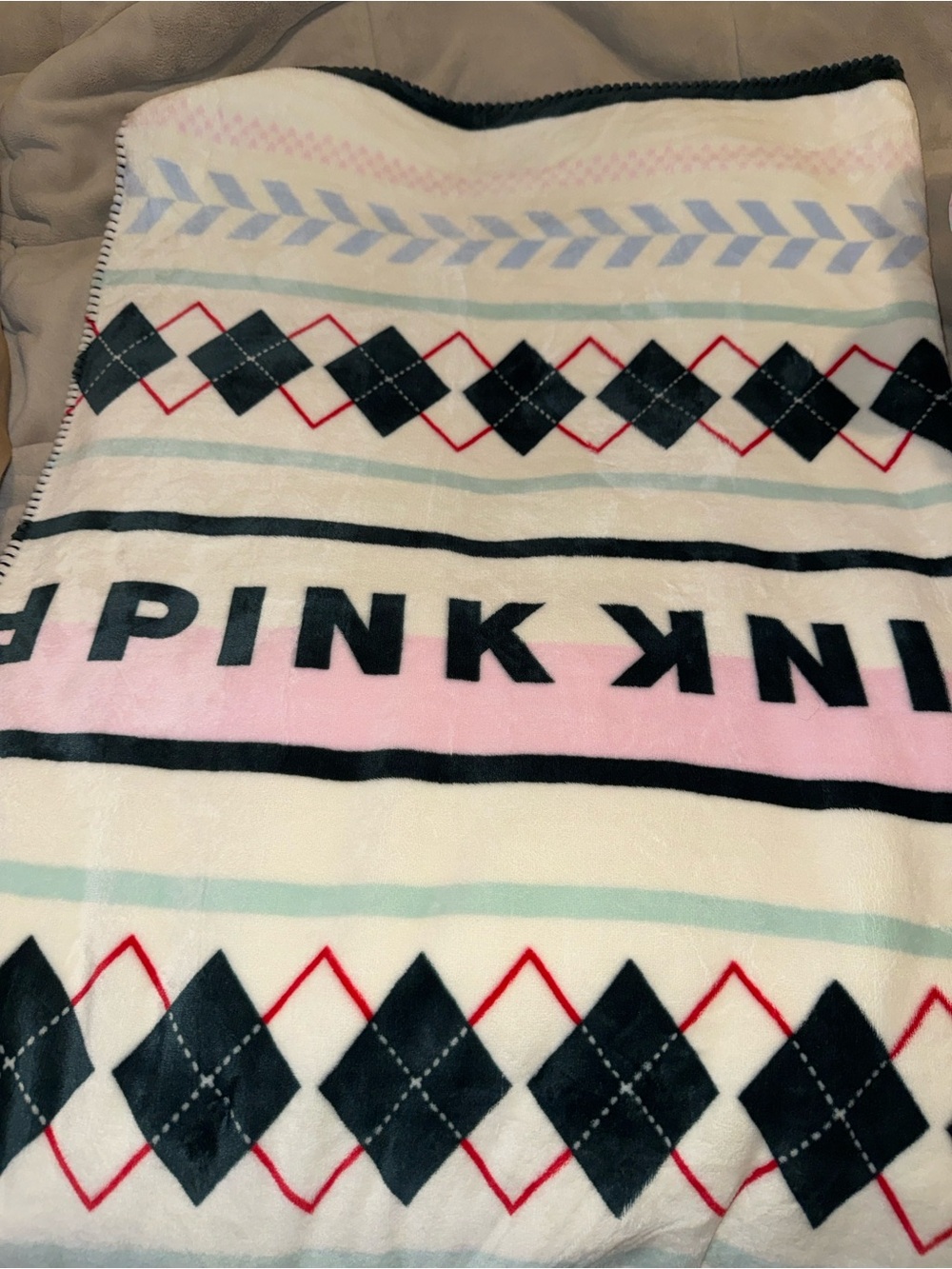PINK Victoria's Secret Plush Throw Blanket in Pink, Black, White, Red